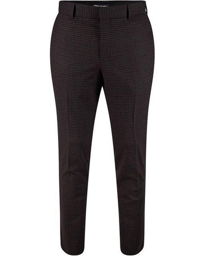 Without Prejudice Torbay Slim Fit Burgundy Check Suit Trousers - Black
