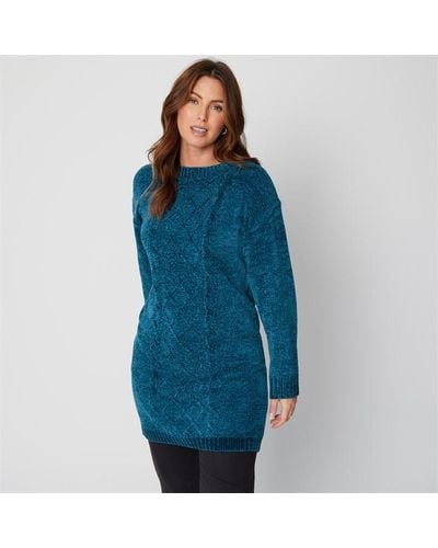 Be You Chenille Longline Cable Knit Jumper - Blue