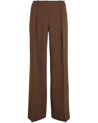 Calvin Klein Wool Twill Extra Wide Leg Pant - Brown