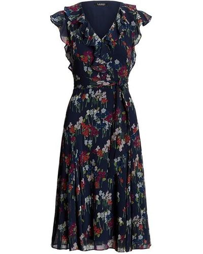 Lauren Ralph Lauren Women's Floral Belted Crinkle Georgette Dress