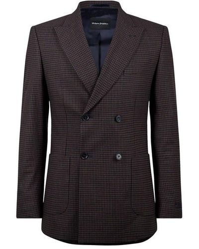 Without Prejudice Torbay Slim Fit Burgundy Check Suit Jacket - Black