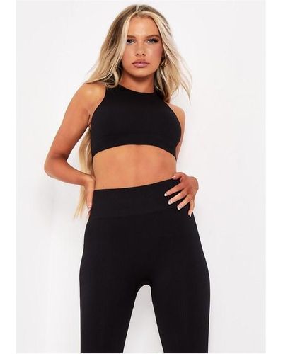Missy Empire Seamless Ribbed Racer Crop Top - Black