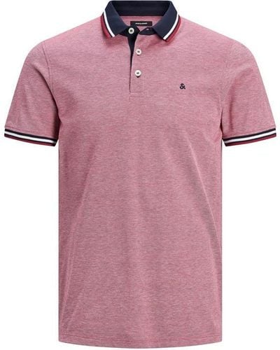 Jack & Jones Paulos Tipped Pique Short Sleeve Polo Shirt - Pink