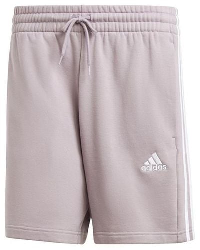 adidas Essentials 3 Stripe Fleece Shorts - Purple
