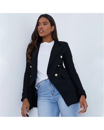I Saw It First Textured Double Breasted Blazer - Blue