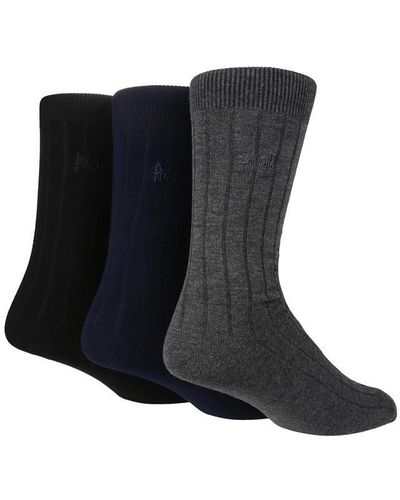 Pringle of Scotland Ribbed Bamboo 3 Pack Socks - Black