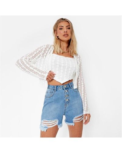I Saw It First Textured Lace Sheer Open Shirt - Blue