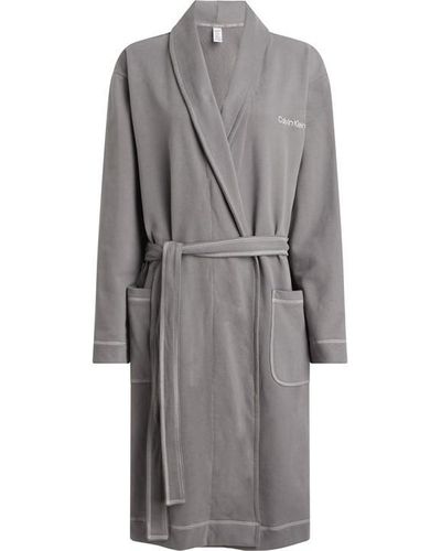 Calvin Klein Logo Embroidered Texture Bathrobe - Grey