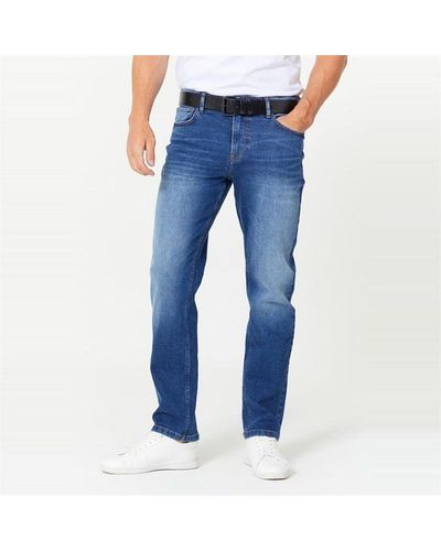 Studio Straight Fit Belted Mid Wash Jeans - Blue