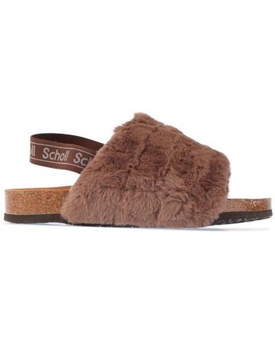 Scholl Amabel Faux Fur Slippers - Brown