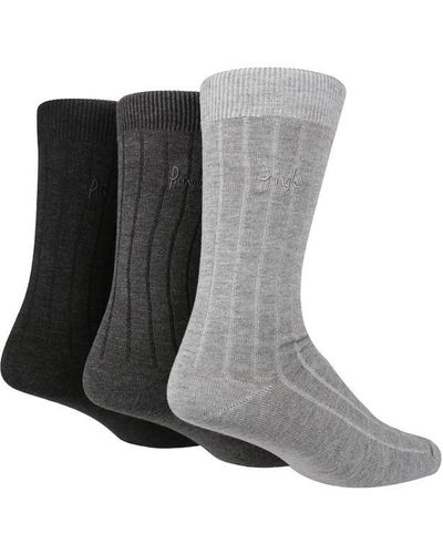 Pringle of Scotland Ribbed Bamboo 3 Pack Socks - Grey