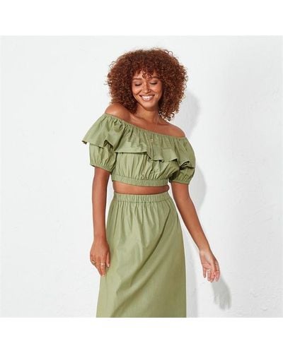 I Saw It First Frill Detail Bardot Crop Top Co-ord - Green
