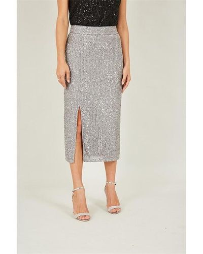 Yumi' Sequin Fitted Skirt - Grey
