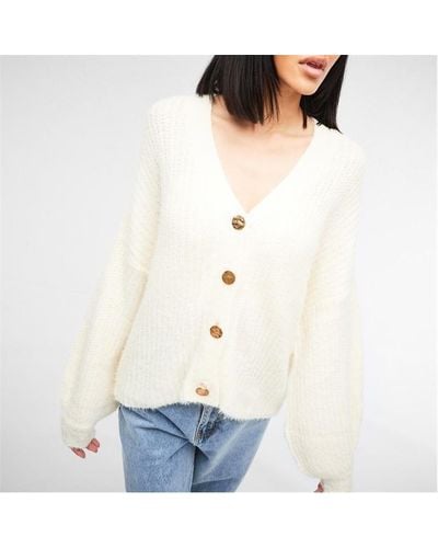Missguided Tall Fluffy Knit Balloon Sleeve Cardigan - White