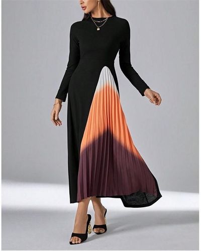 Shorso Colour Block Pleated Hem Maxi Dress - Black