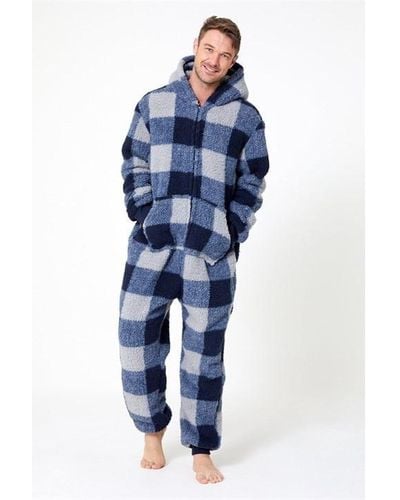 Studio Supersoft Sherpa Check Onesie - Blue