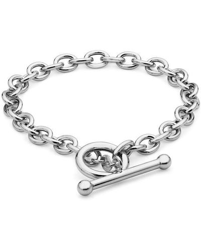 Be You 9ct White Gold Oval Link T-bar Bracelet - Metallic