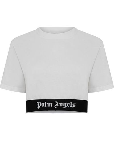 Palm Angels Logo Trim Cropped T Shirt - Grey