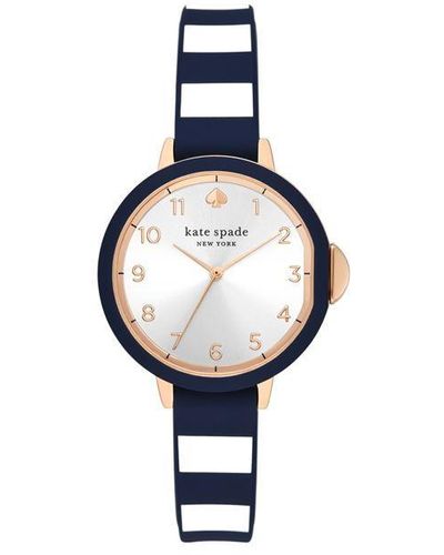 Kate Spade Park Row Three-hand Stripe Silicone Watch - Blue