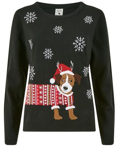 Yumi' Xmas Sausage Dog Knitted Jumper - Black