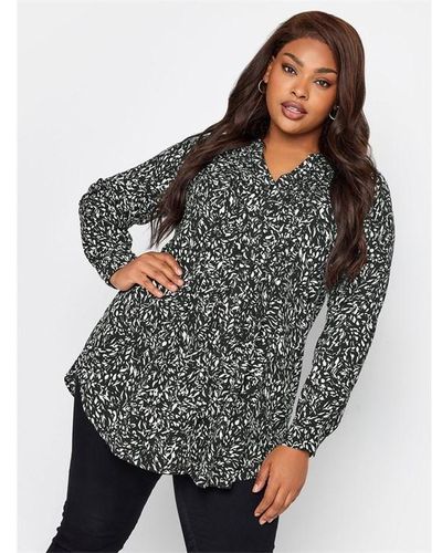 Yours Curve Floral Pintuck Shirt - Black
