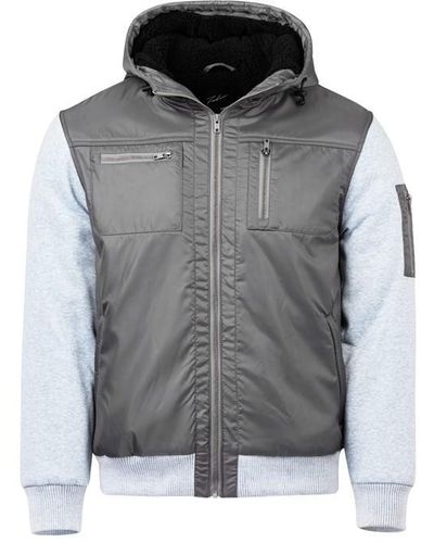 Fabric Hooded Fleece-lined Jacket - Grey