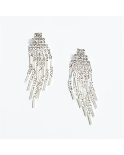 Mood Crystal Diamante Chain Drop Earrings - White