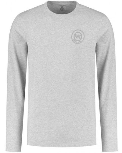 Michael Kors Mk Logo Patch Long Sleeve T Shirt - Grey