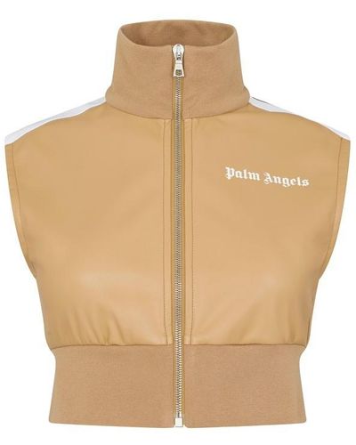 Palm Angels Crop Zip Vest - Natural