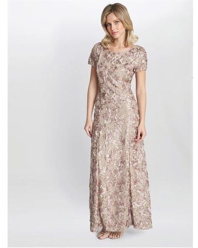 Gina Bacconi Nancy Gown With Rosette Sequin Detail - Natural