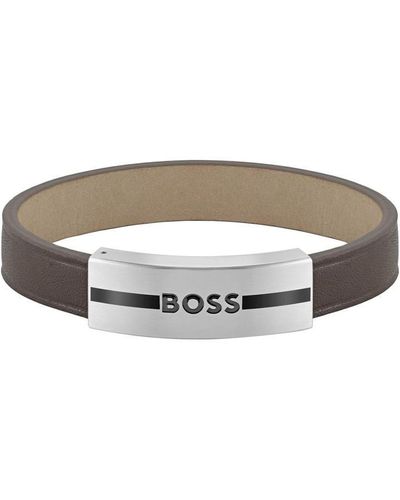 BOSS Luke Steel Brown Leather Bracelet