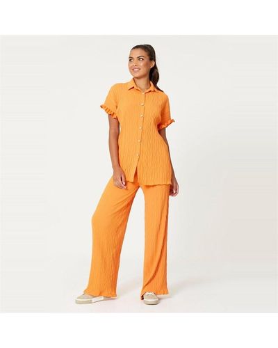 Be You Plisse Shirt And Trouser Co-ord Set - Orange