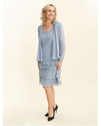 Gina Bacconi Camira Lace Shoulder Tier Jacket Dress - Blue