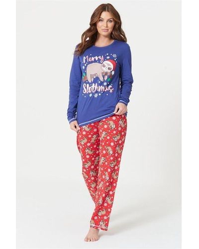 Studio Christmas Long Sleeve Slothmas Navy/red Pyjamas