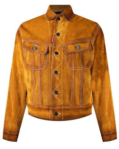 DSquared² Suede Leather L.a Jean Jacket - Orange