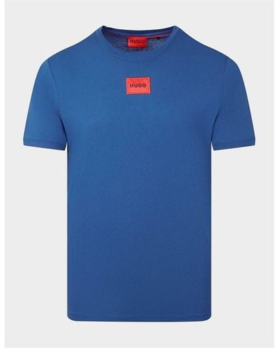 HUGO Cotton-jersey T-shirt With Logo Label - Blue