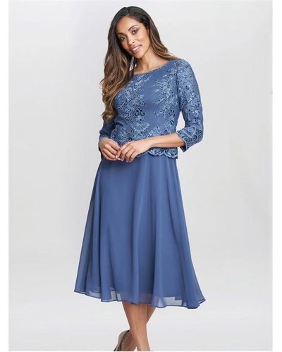 Gina Bacconi Priscilla Embroidered Midi Dress - Blue
