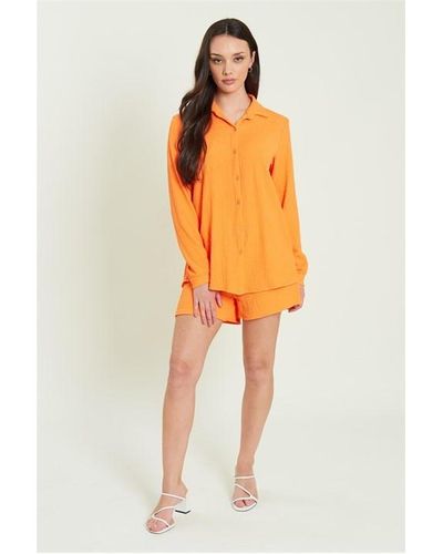 Be You Textured Shirt And Short Set - Orange