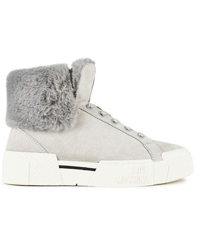Love Moschino Shearling High Top Trainers - Grey