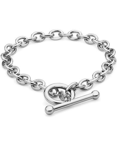 Be You 9ct White Gold Oval Link T-bar Bracelet - Metallic