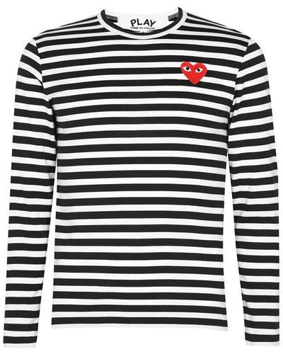 COMME DES GARÇONS PLAY Single Heart Stripe T Shirt - Black