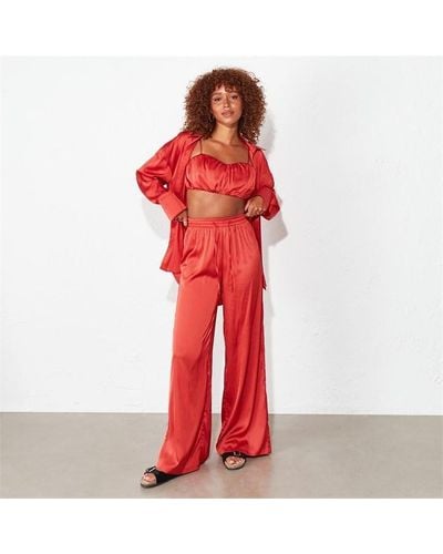 I Saw It First Satin Wide Leg Trousers Co-ord - Red