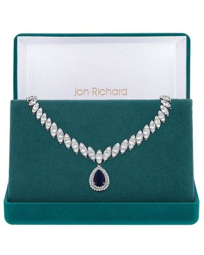 Jon Richard Plated Cz Blue Drop Necklace - Green
