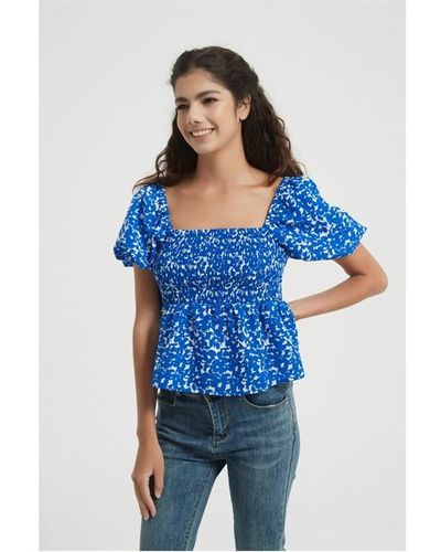 Be You You Puff Slv Top Ld43 - Blue