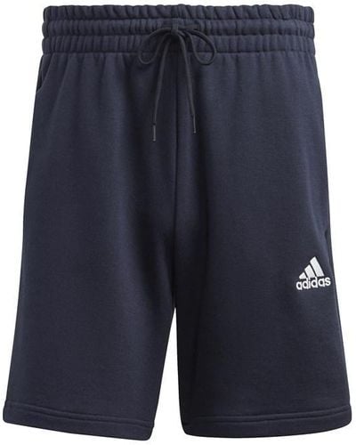 adidas Essentials 3 Stripe Fleece Shorts - Blue