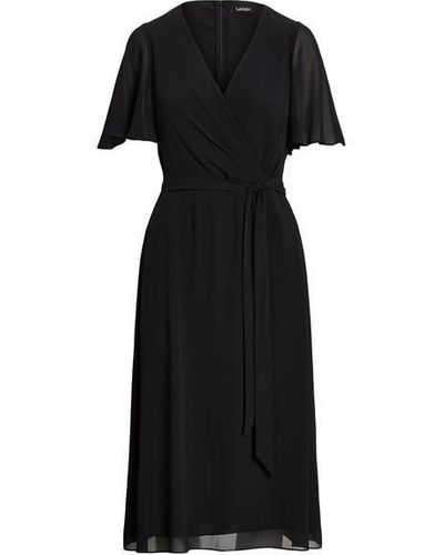 Lauren by Ralph Lauren Belted Georgette Dress - Black