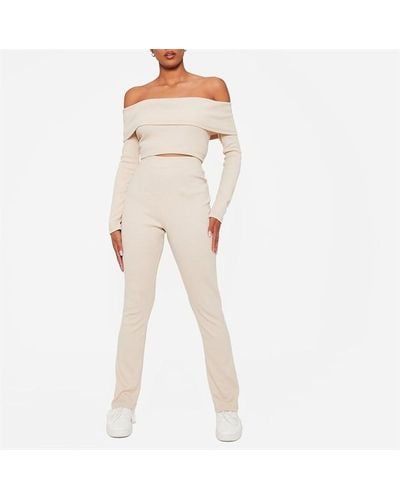 I Saw It First Rib High Waisted Flared leggings Co-ord - Natural