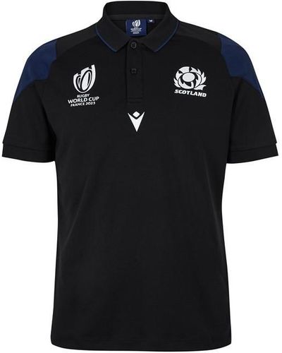 MACRON Scotland Rugby Travel Polo Shirt 2023 2024 Adults - Black