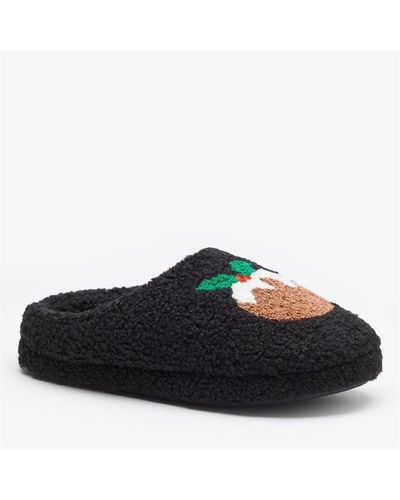Be You Christmas Pudding Slippers - Black