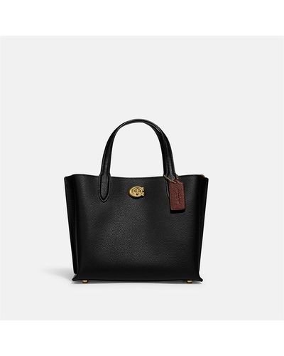 COACH Polished Pebble Leather Willow Tote - Black